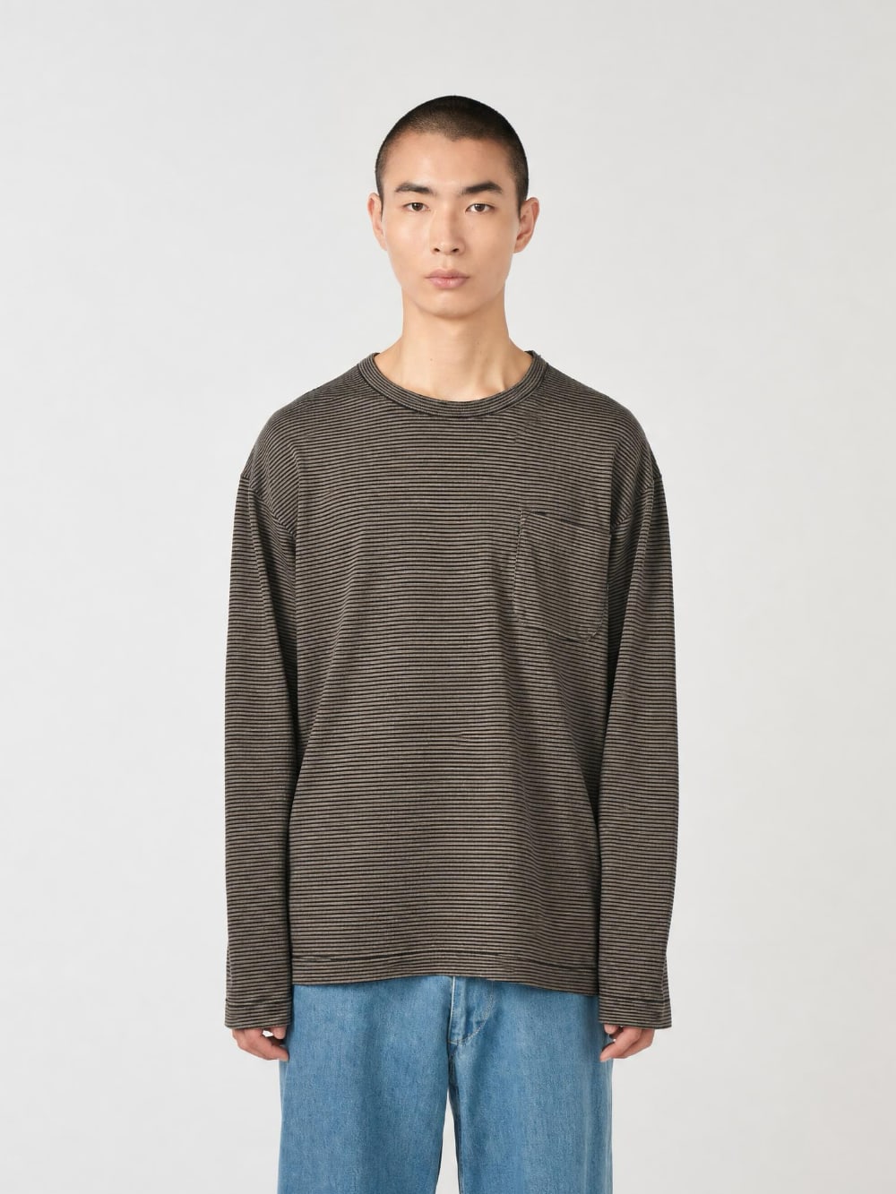 Nanamica - Micro Stripe Pocket Long Sleeve Tee - Black X Grey