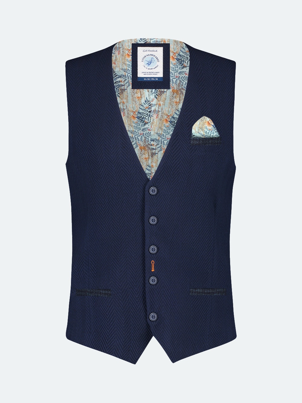 A Fish Named Fred - Herringbone Waistcoat in Navy