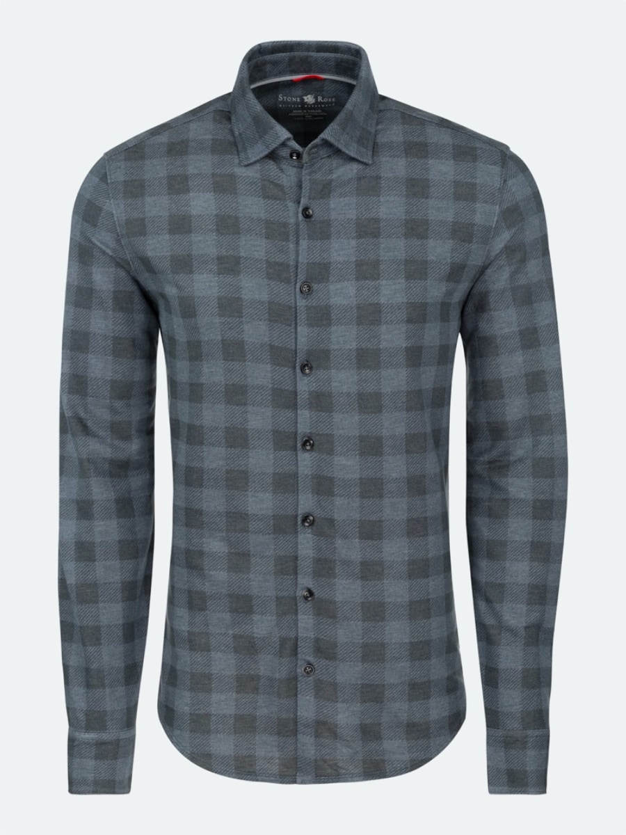 Stone Rose - Navy Check Knit Performance Long Sleeve Shirt
