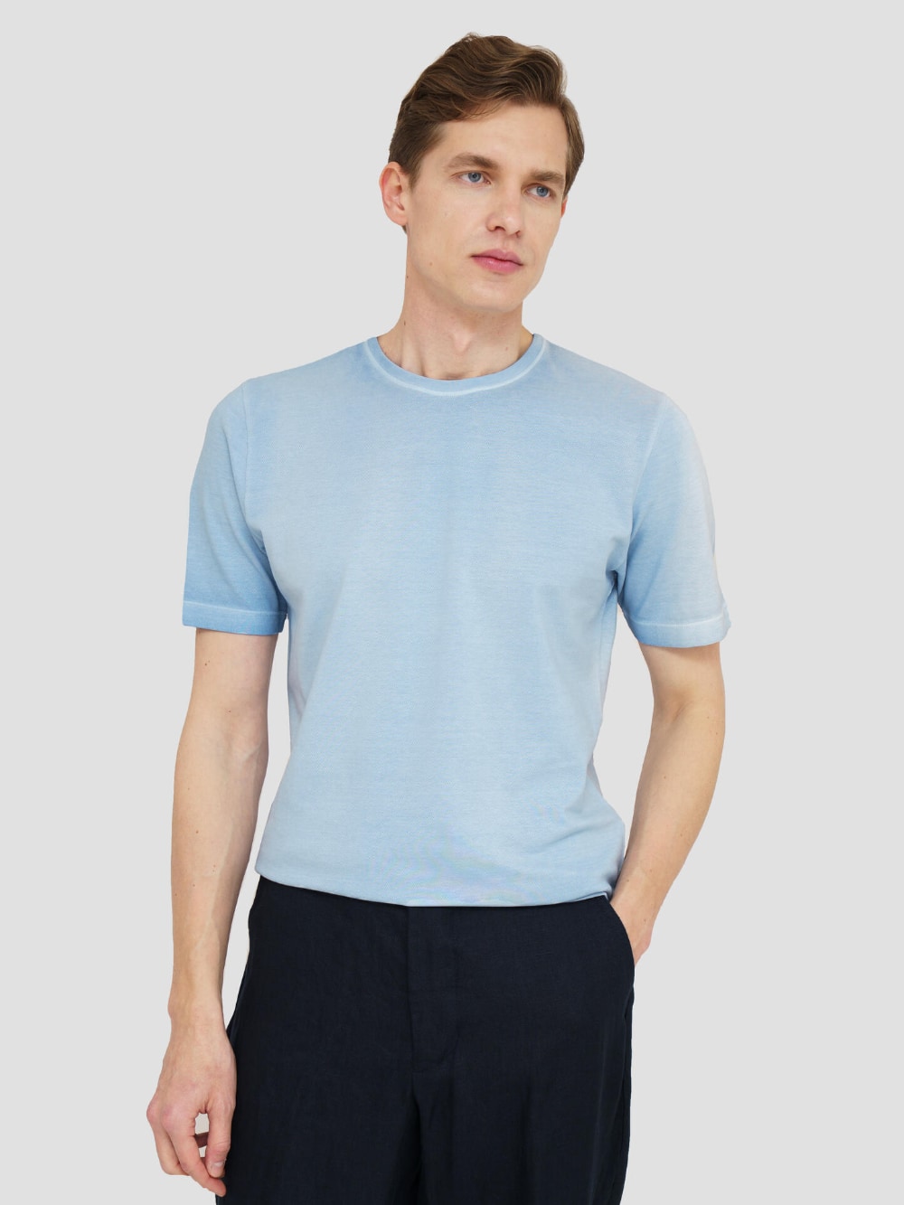 Ferrante - Garment Dyed Cotton T Shirt - Light Blue