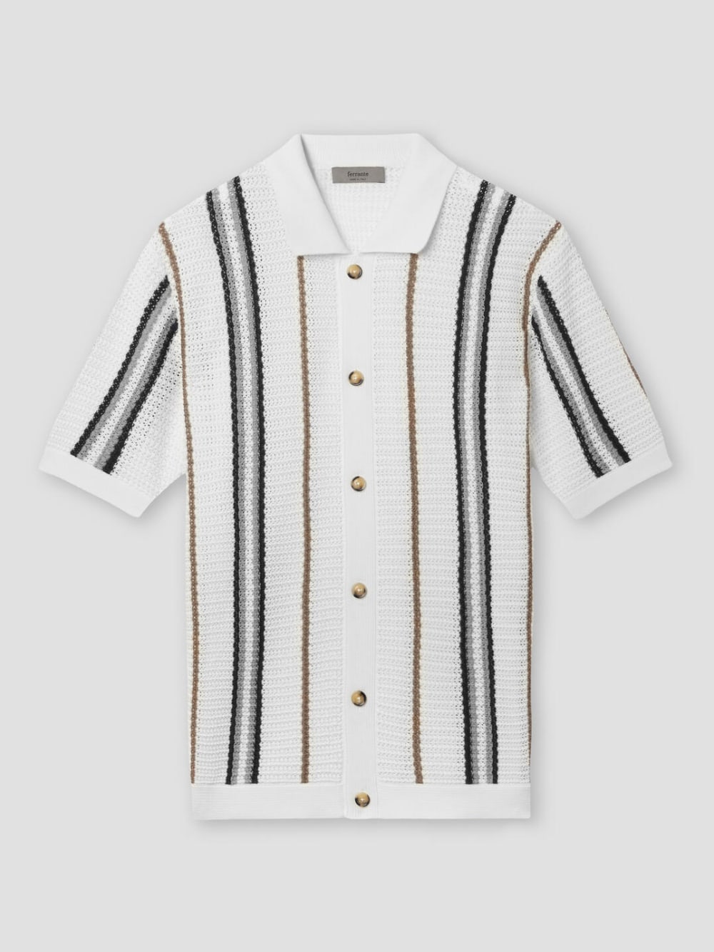 Open Weave Striped Knit Shirt - White