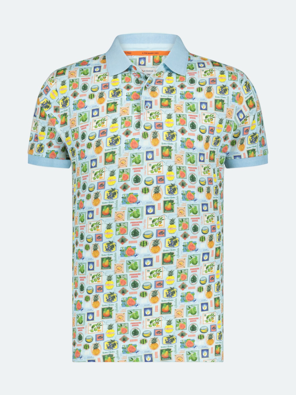 Tropical Fruit Stamps Polo in Sky Blue