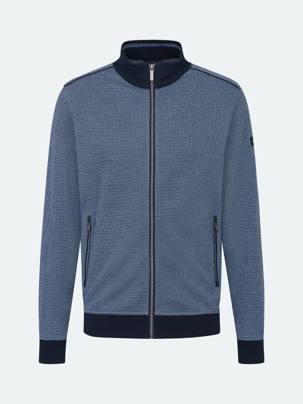 Bugatti - Houndstooth Full Zip Sweater in Blue-Grey