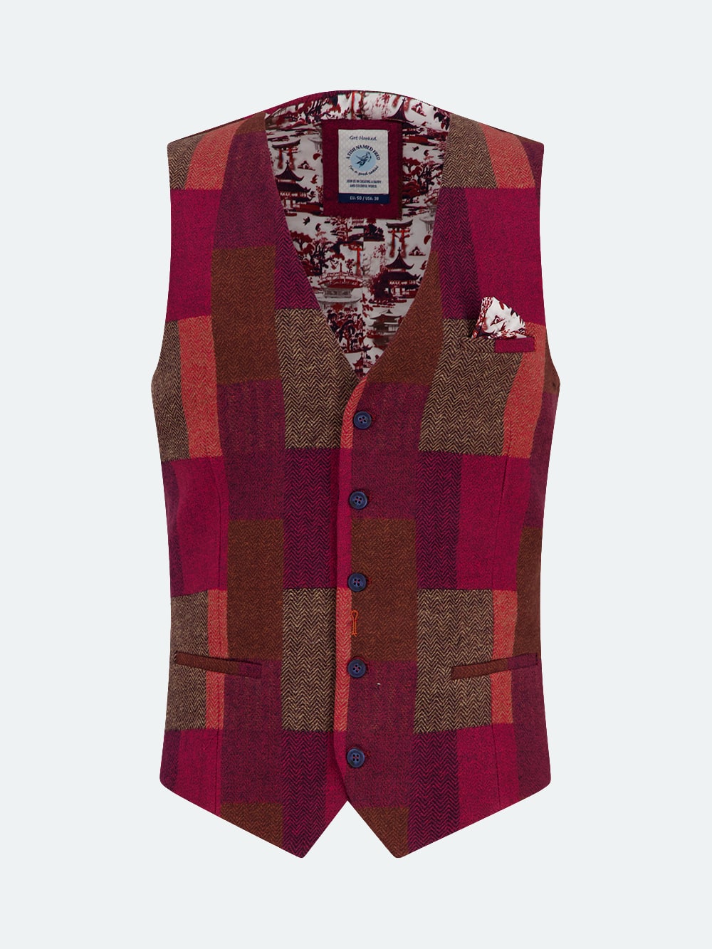 A Fish Named Fred - Bold Check Waistcoat in Burgundy