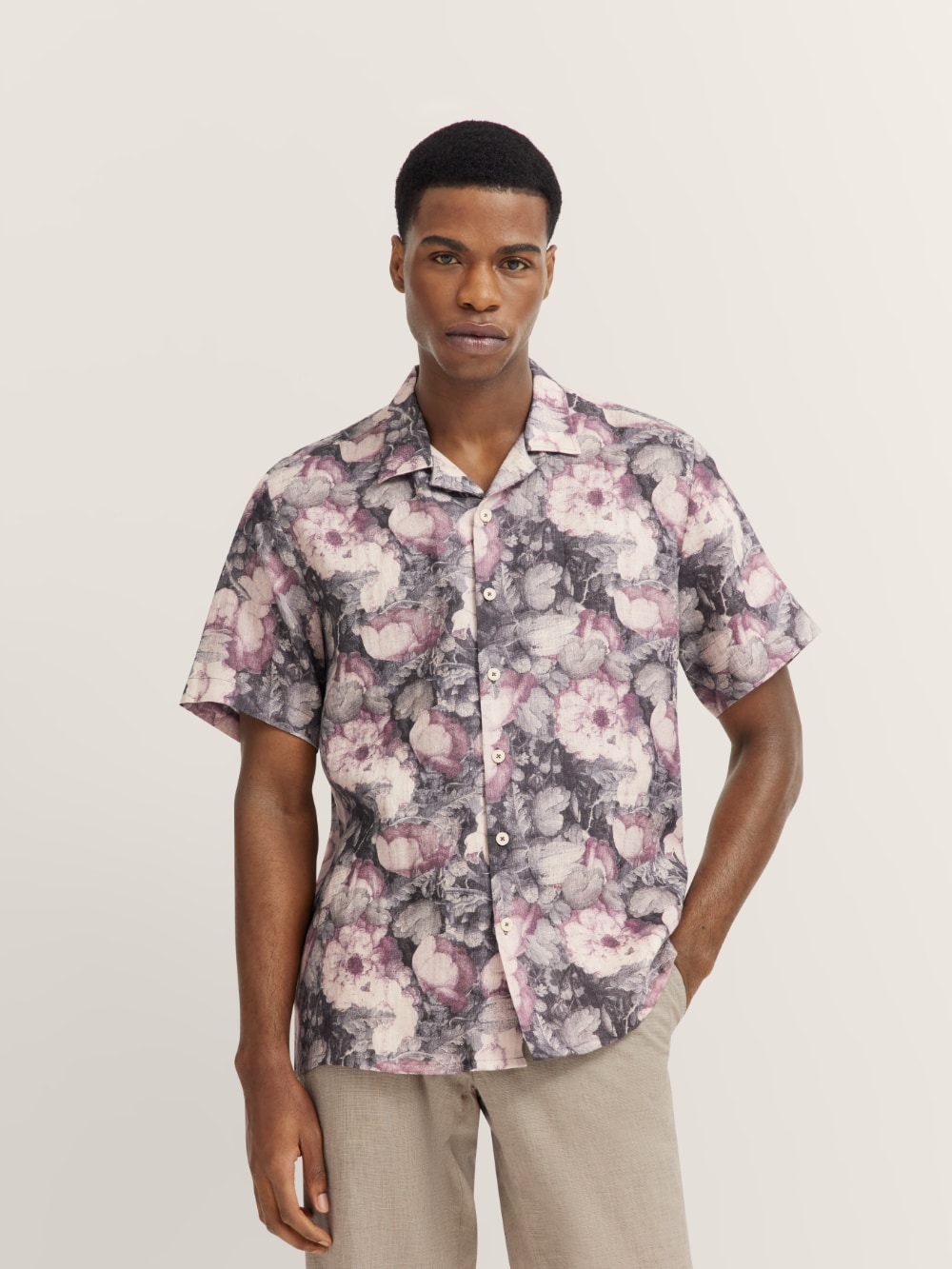 Bugatti - Floral Pattern Short Sleeve Shirt in Dusty Rose