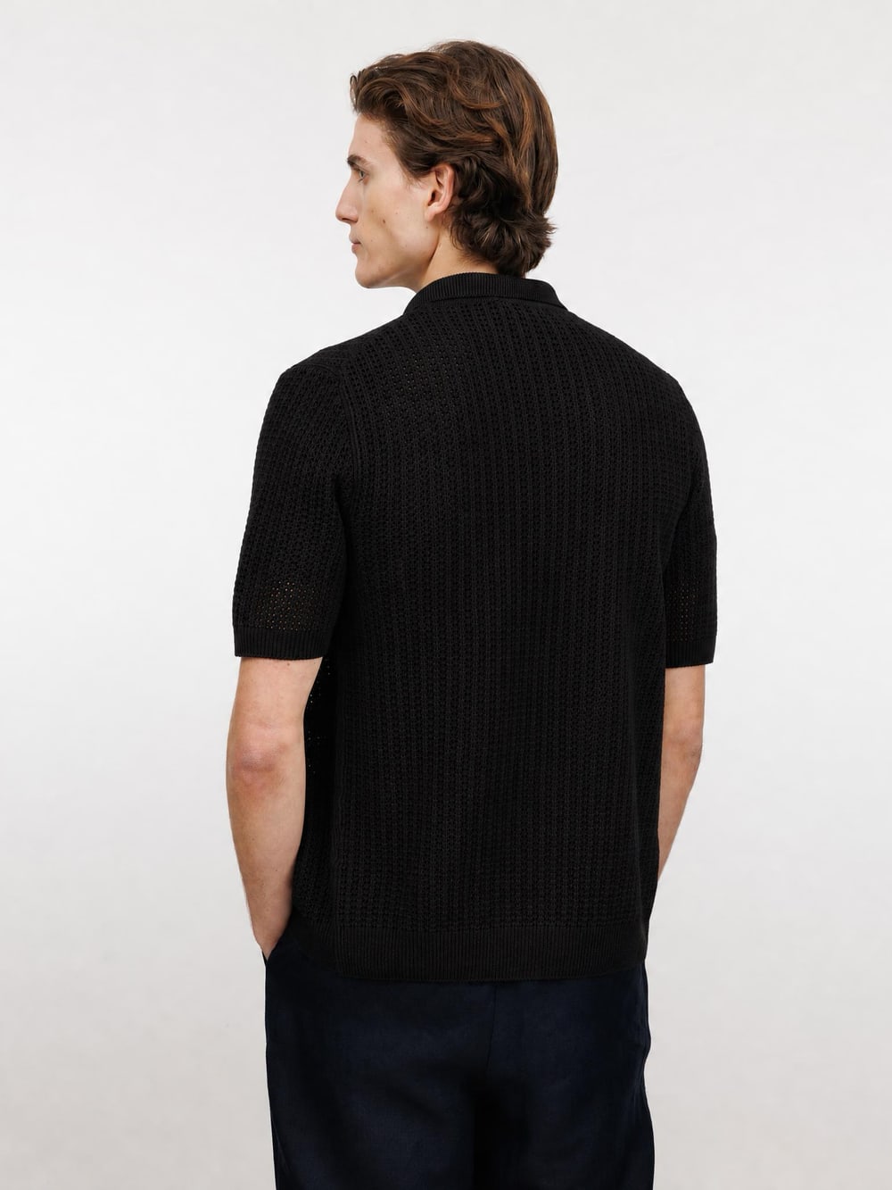 Royal Red Open Weave Short Sleeve Shirt - Black