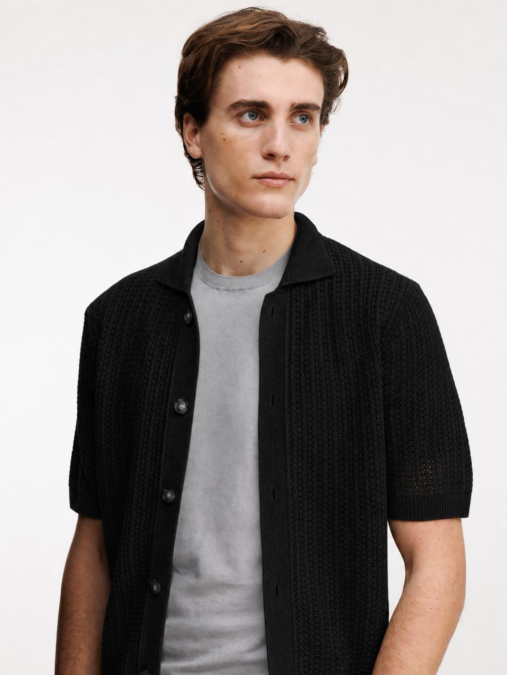 Royal Red Open Weave Short Sleeve Shirt - Black