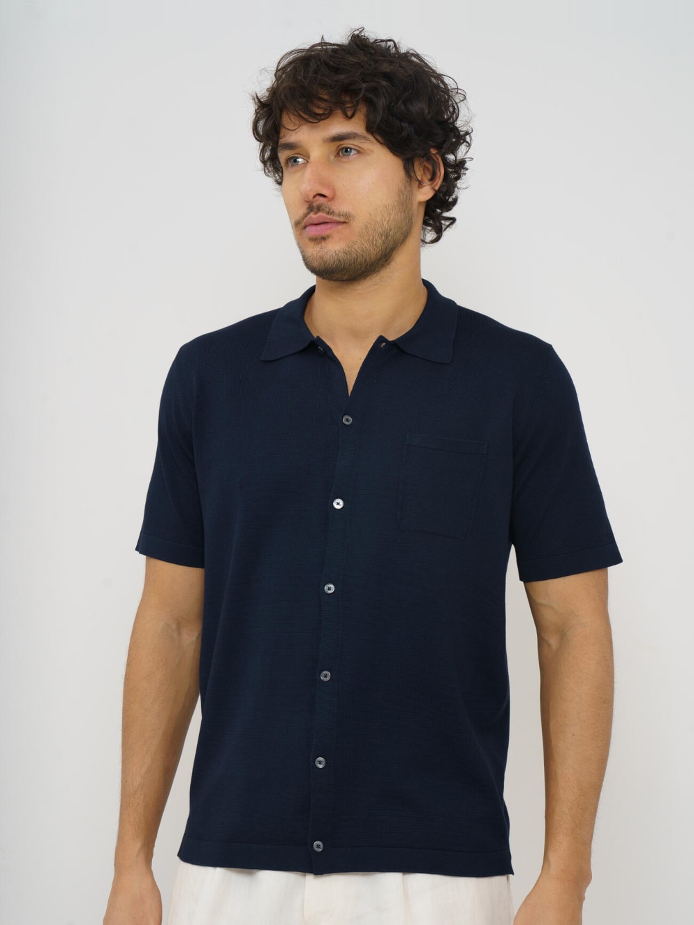 Ferrante - Cotton Crepe Knit Shirt - Navy