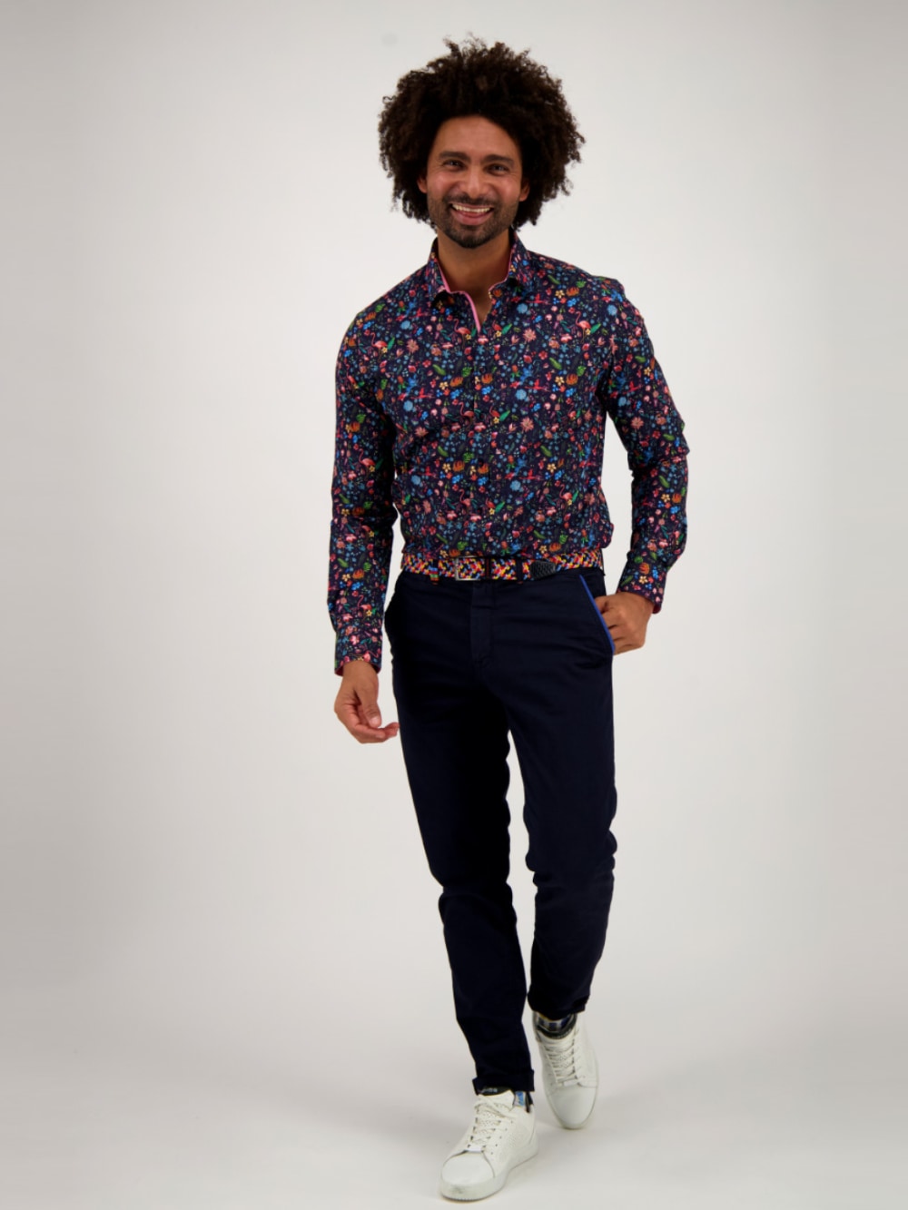 A Fish Named Fred Flamingo Shirt in Navy Gotengo Menswear