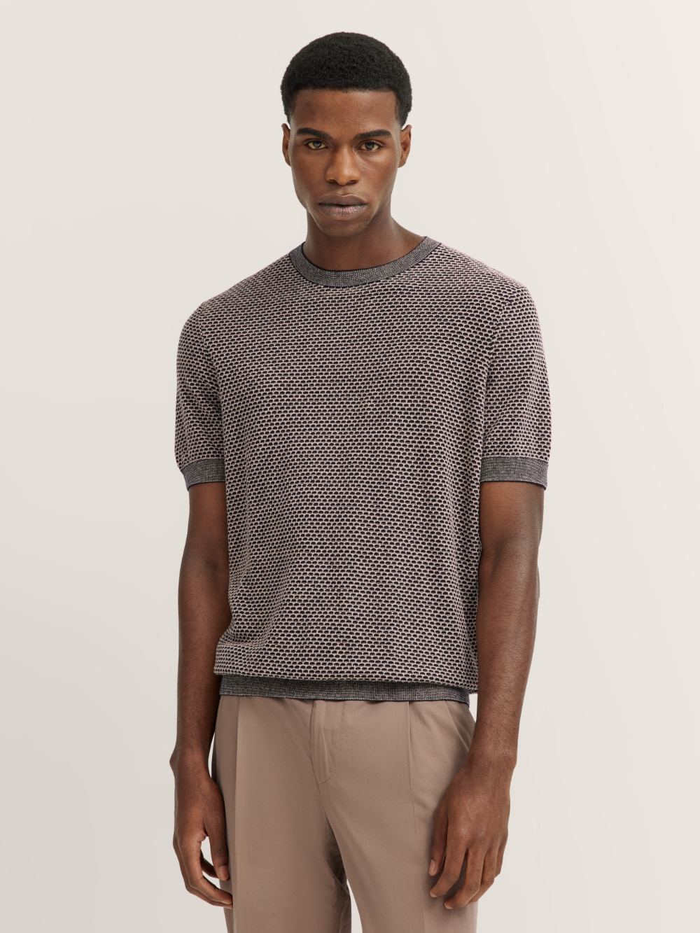 Bugatti - Knitted Honeycomb Short Sleeve Crewneck in Navy Two-Tone