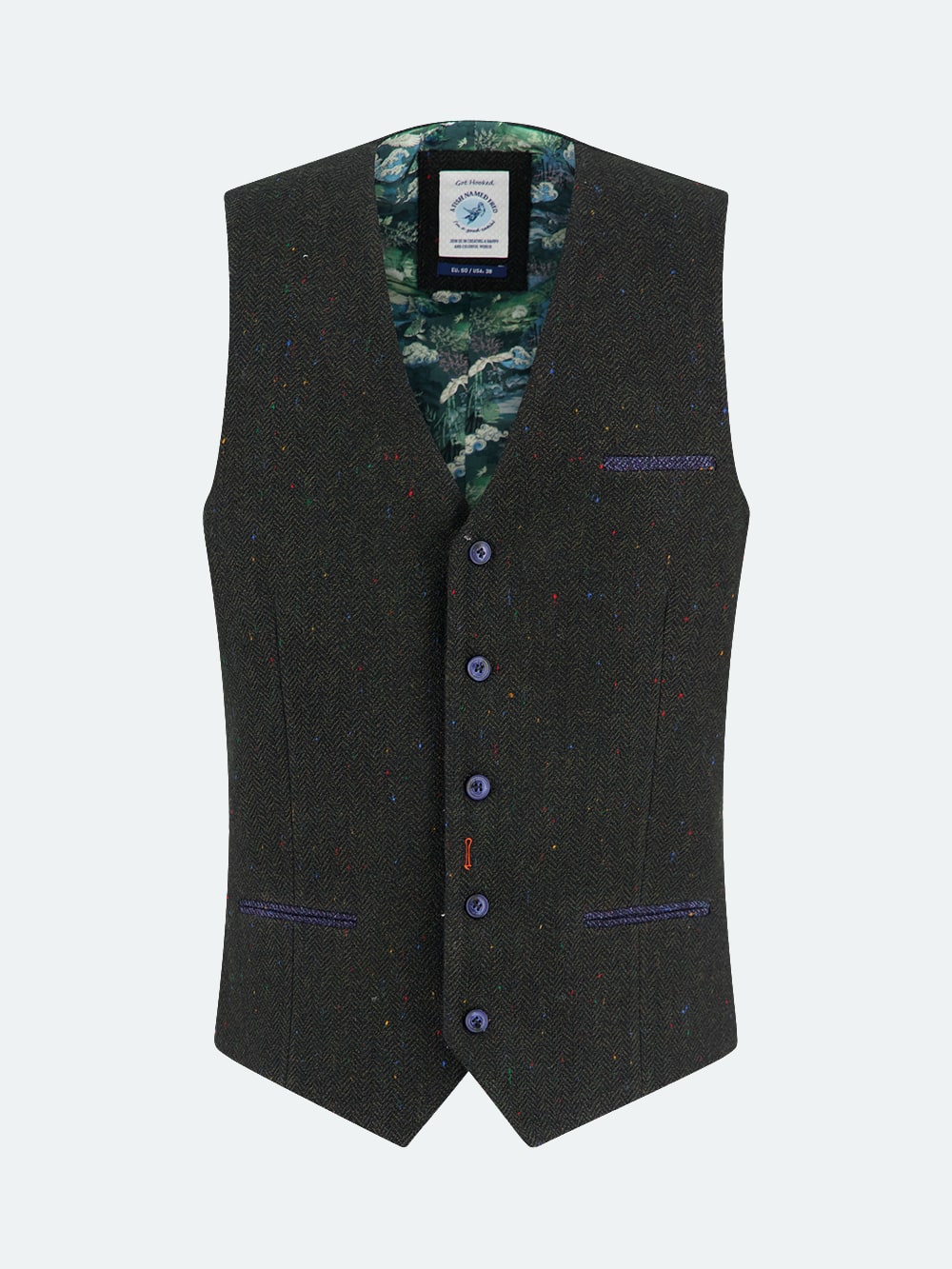 A Fish Named Fred - Donegal Herringbone Waistcoat in Dark Green