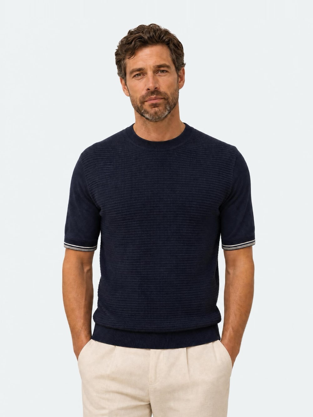 Ferrante - Waffle Stitch T Shirt - Navy