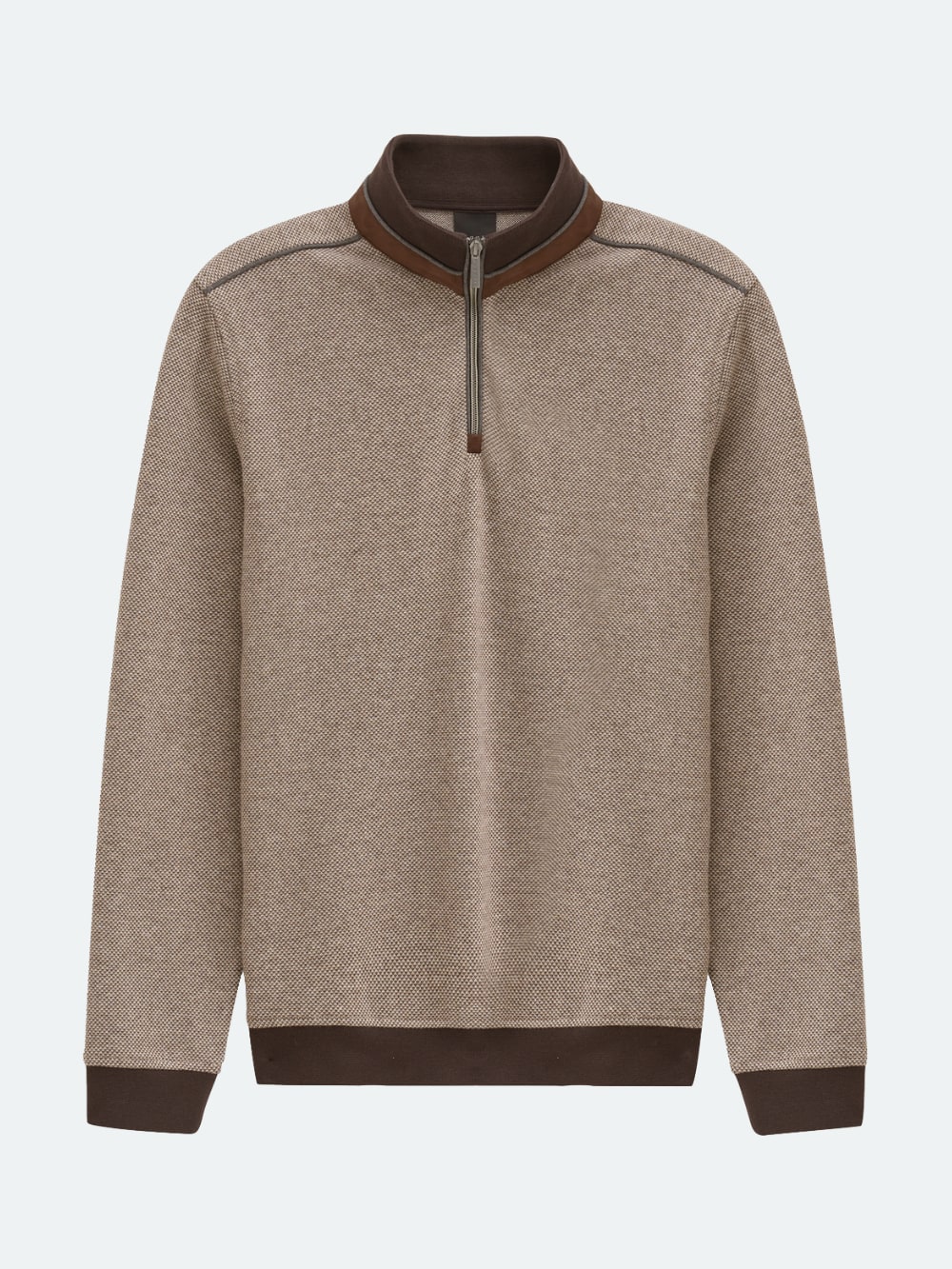 Bugatti - Micro-Pattern Quarter Zip Pullover in Siena Earth