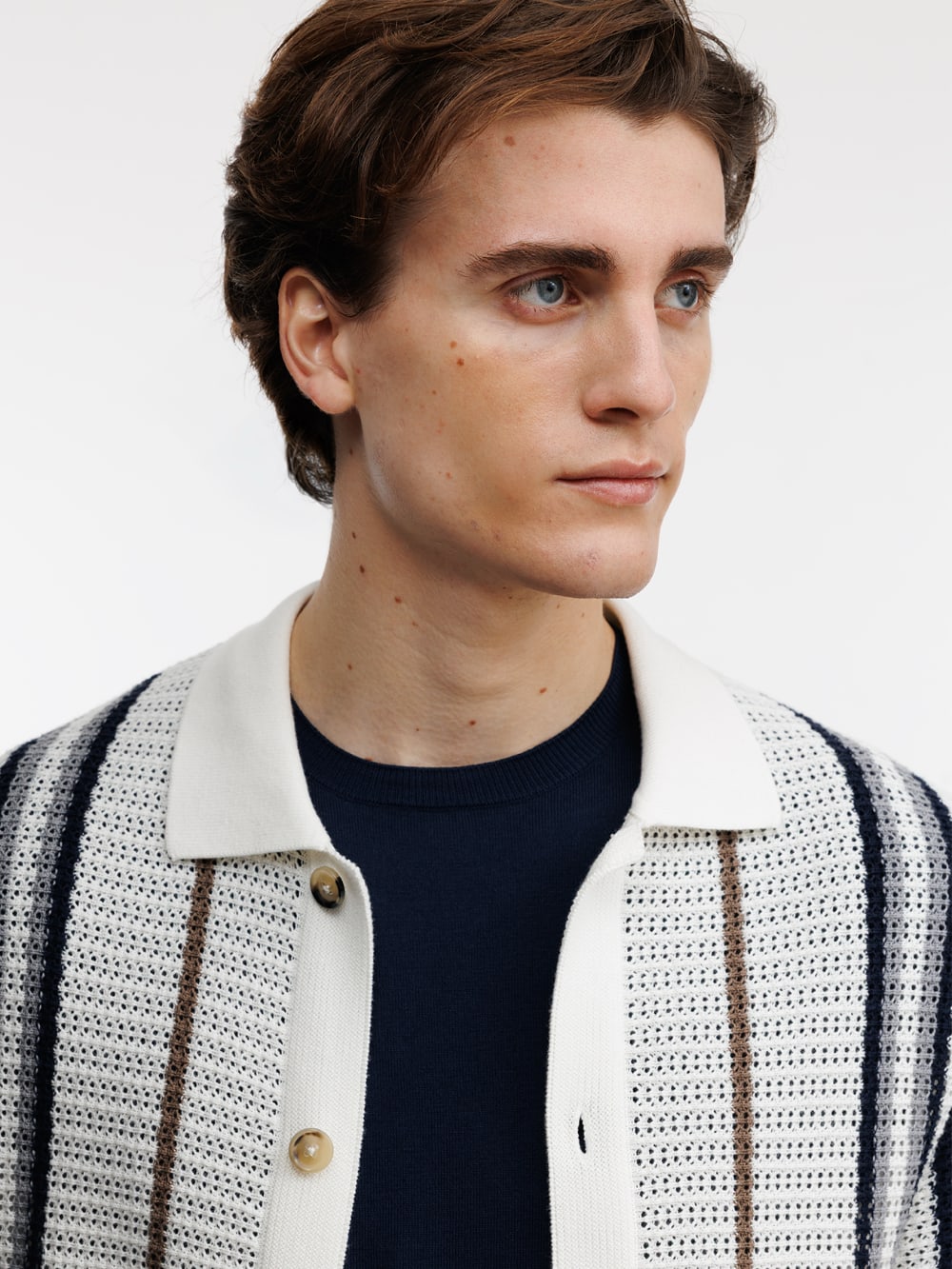 Open Weave Striped Knit Shirt - White