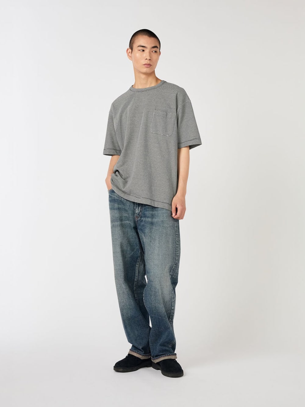 Micro Stripe Pocket Tee - Navy X White