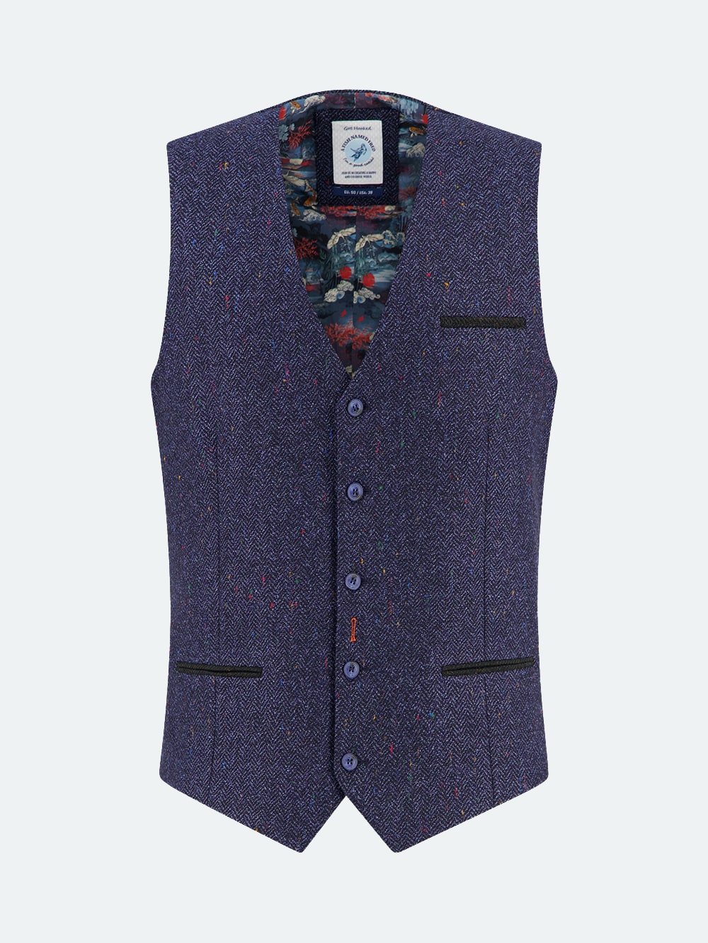 A Fish Named Fred - Donegal Herringbone Waistcoat in Navy
