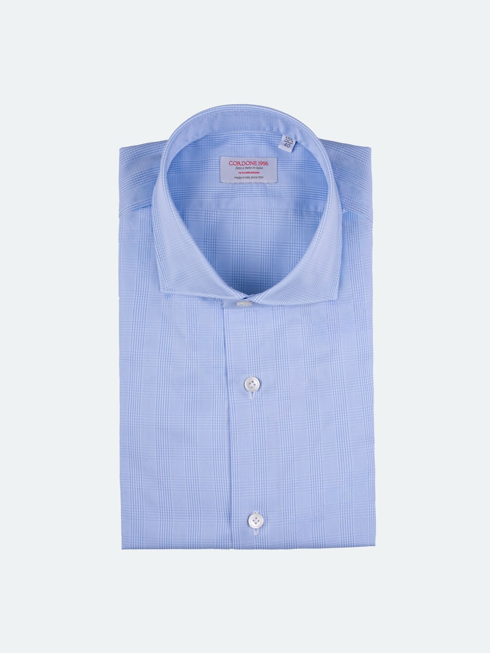 Cordone 1956 - Classic Cotton Slim Fit Glen Plaid Check Shirt in Azure