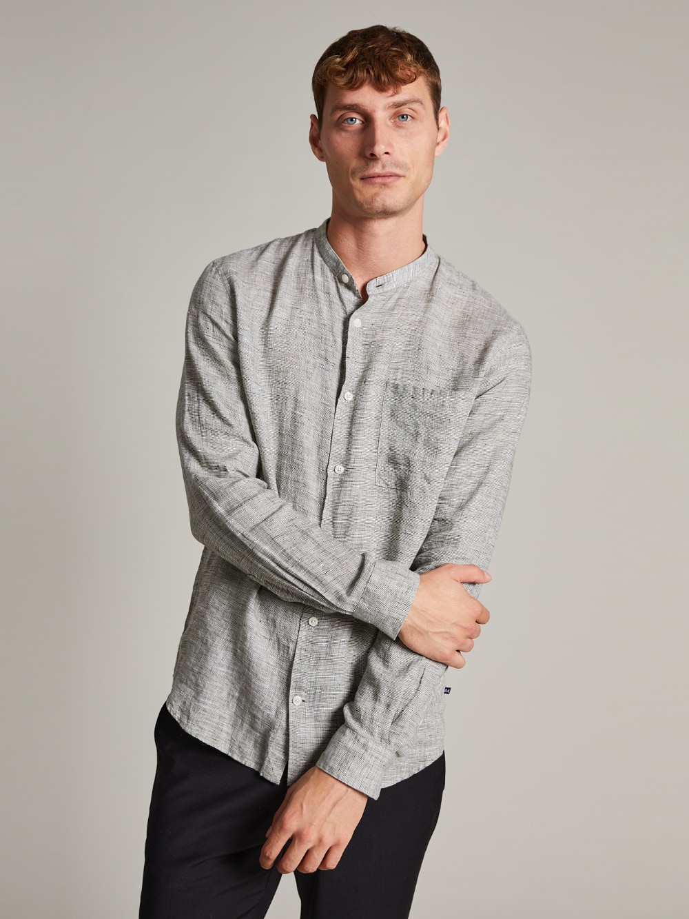 Matinique - Trostol Band Collar Linen Shirt - Light Army