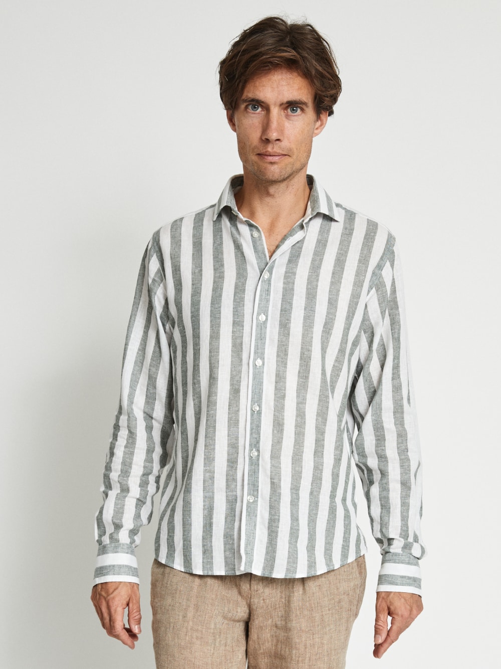 Bruun &amp; Stengade - Munoz Striped Shirt in Green and White