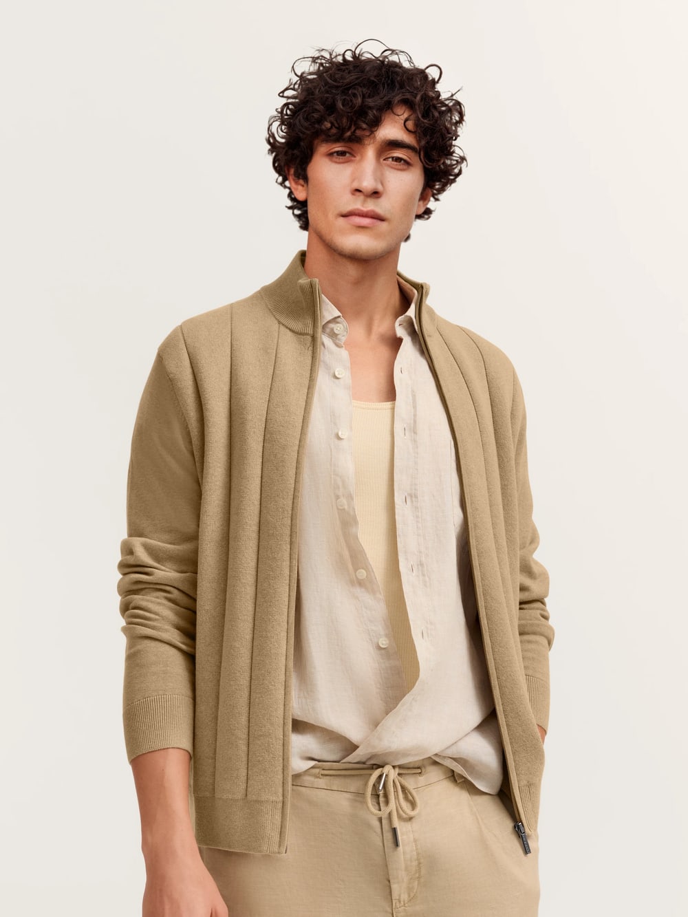Textured Cardigan in Beige