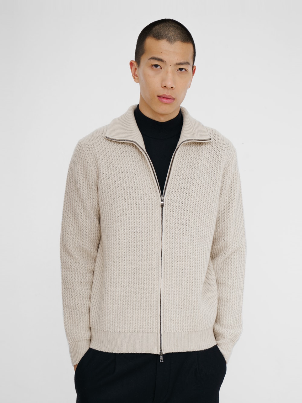 Ferrante - Extra Fine Merino Wool Zip Cardigan - Beige