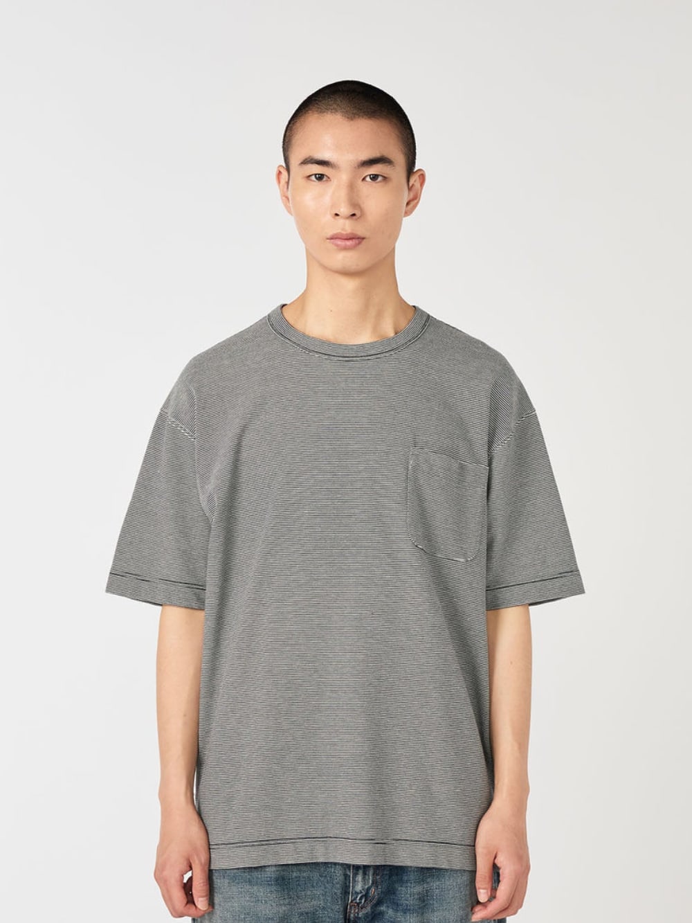 Nanamica - Micro Stripe Pocket Tee - Navy X White