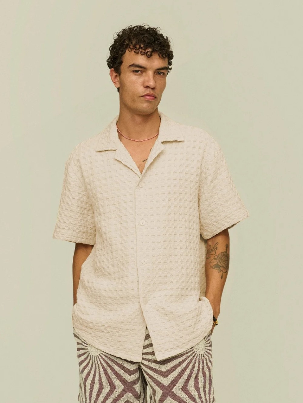 Cuba Waffle Shirt in Ecru