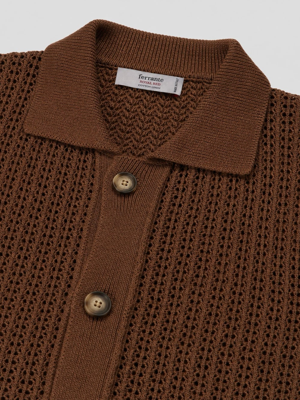 Royal Red Open Weave Short Sleeve Shirt - Brown