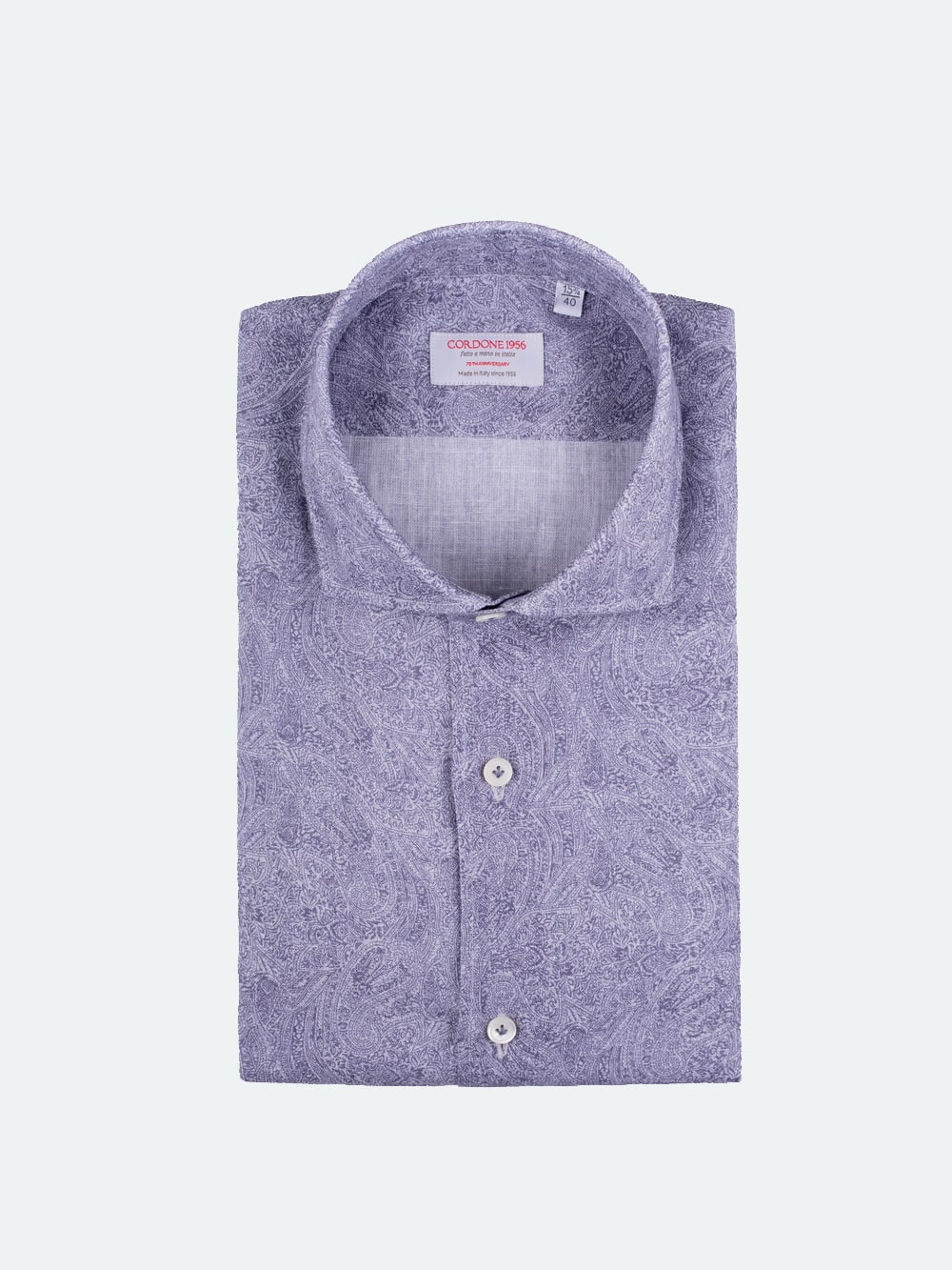 Cordone 1956 - Linen-Cotton Slim Fit Paisley Pattern Shirt in Lavender