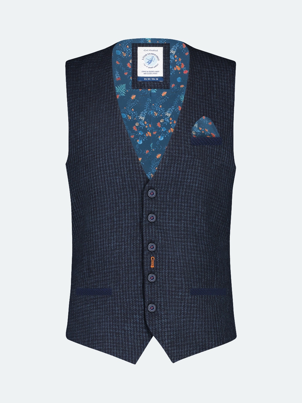 A Fish Named Fred - Small Check Waistcoat in Navy