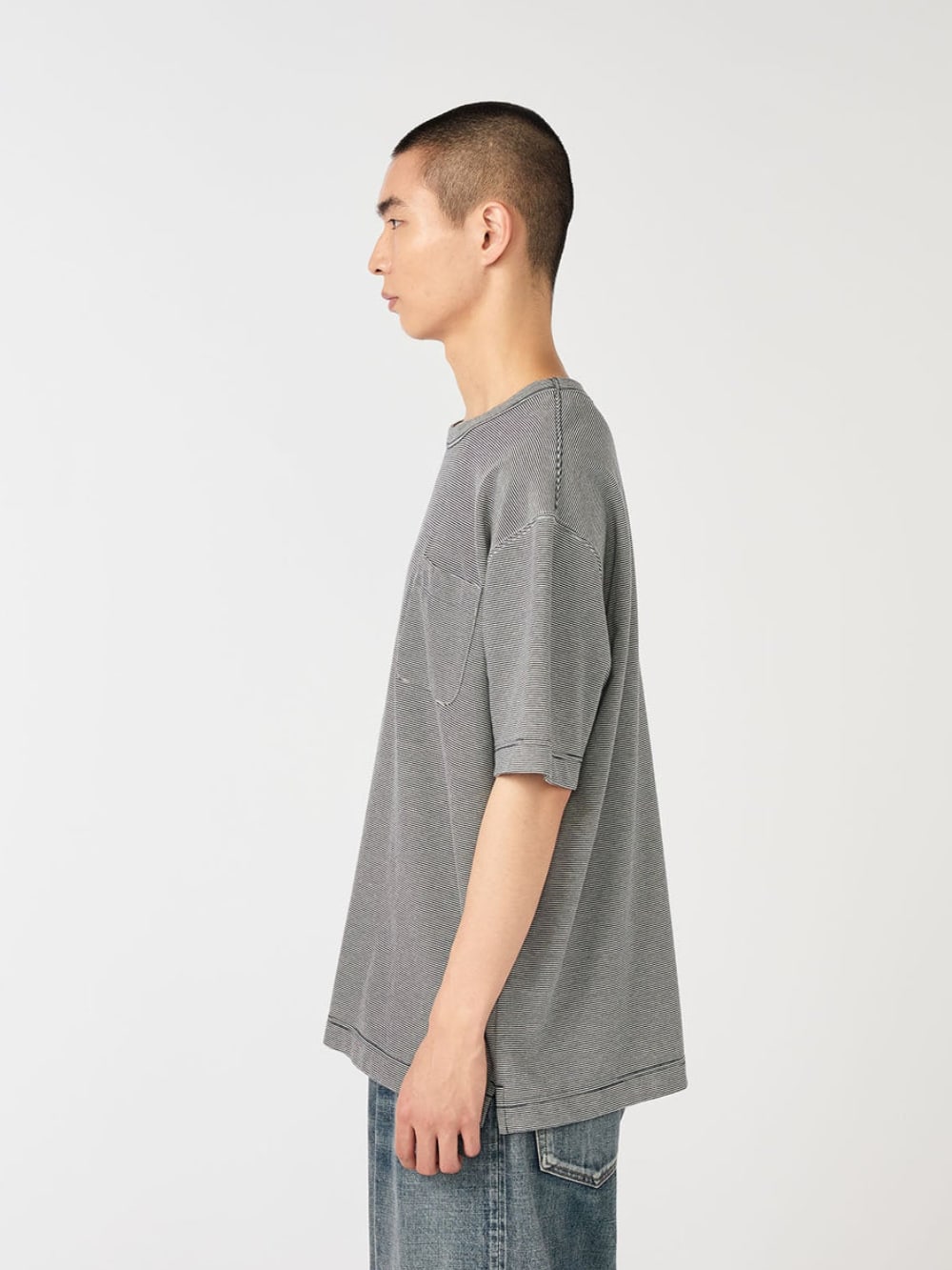 Micro Stripe Pocket Tee - Navy X White