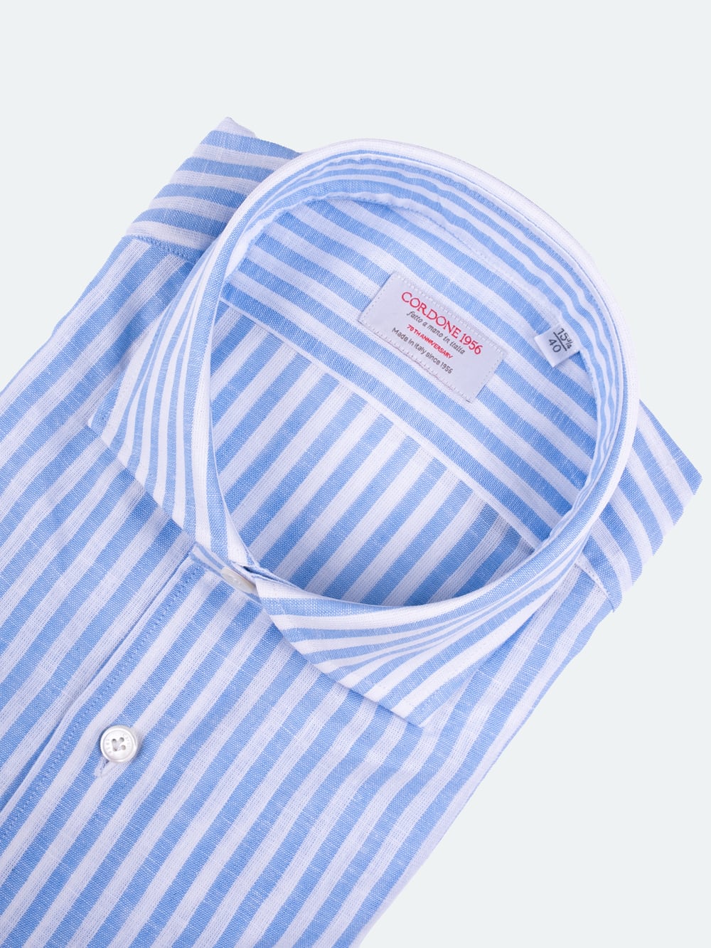 Linen Striped Slim Fit Shirt in Azure