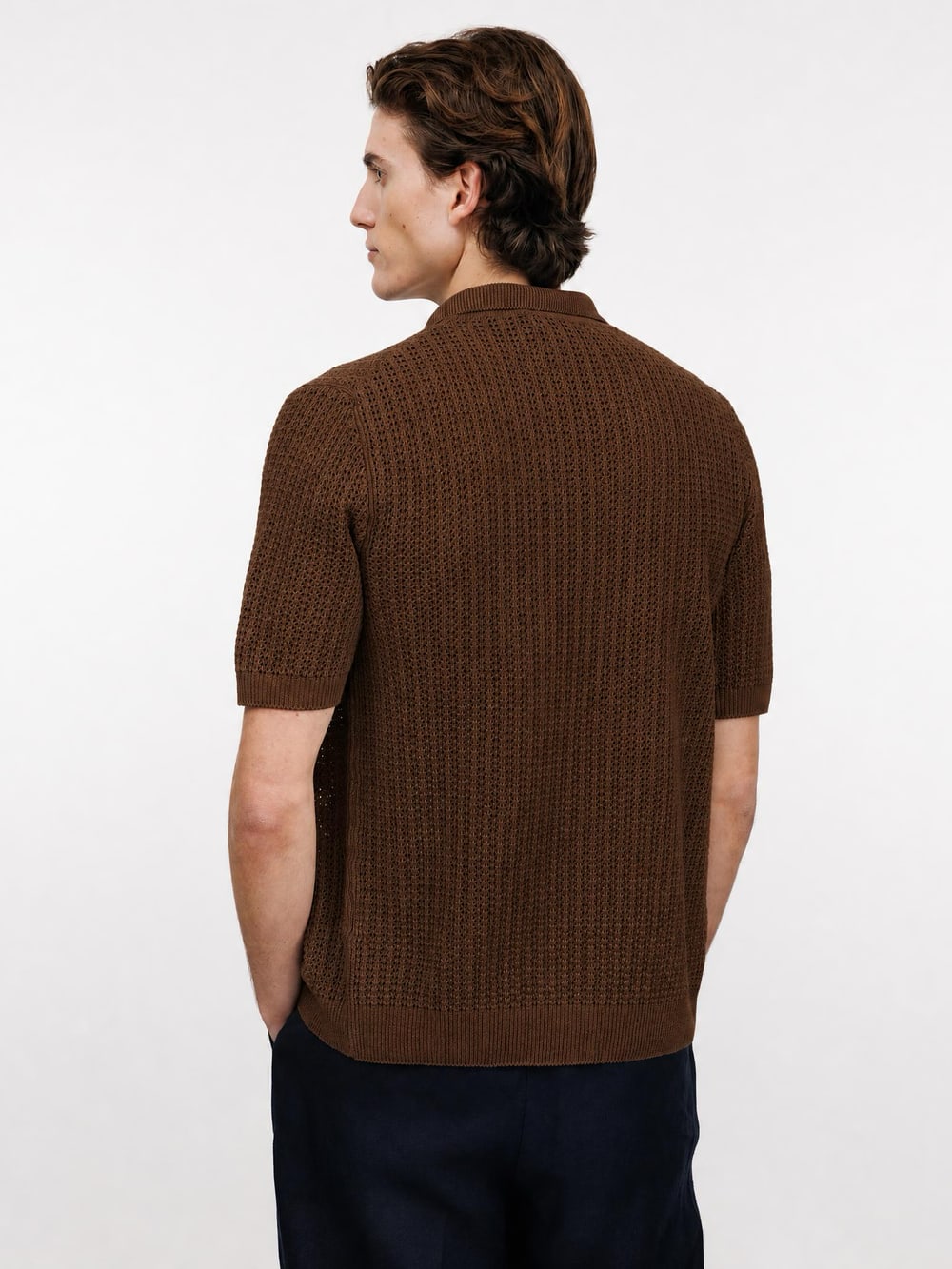 Royal Red Open Weave Short Sleeve Shirt - Brown