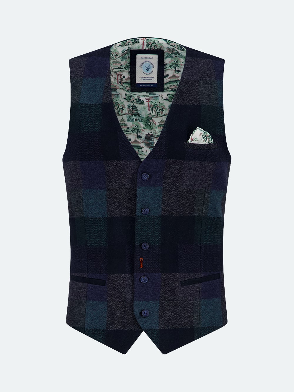 A Fish Named Fred - Bold Check Waistcoat in Dark Green