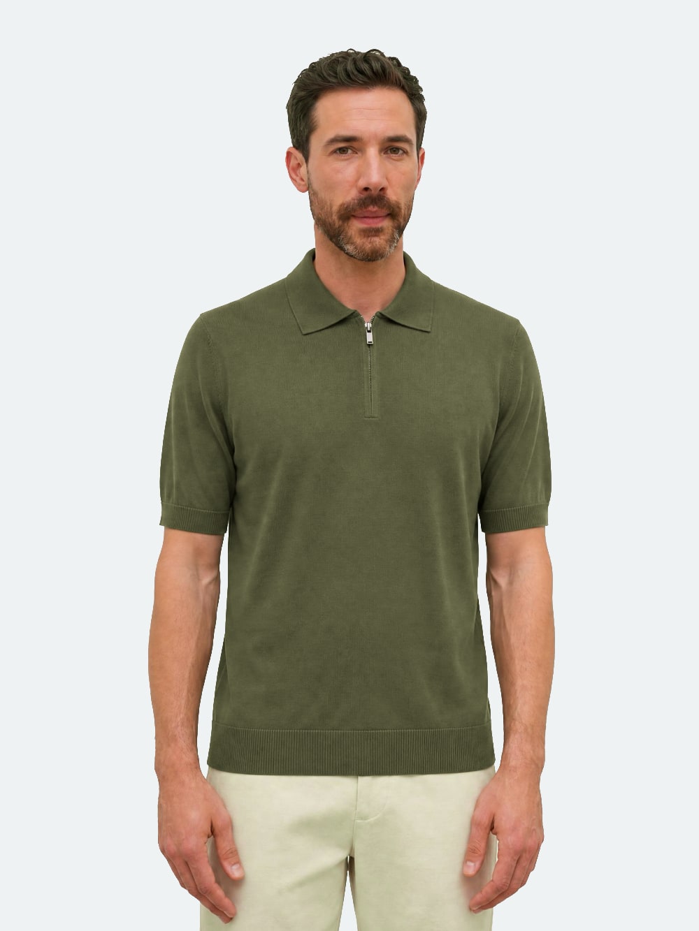 Royal Red Ice Cotton Crepe Polo - Olive