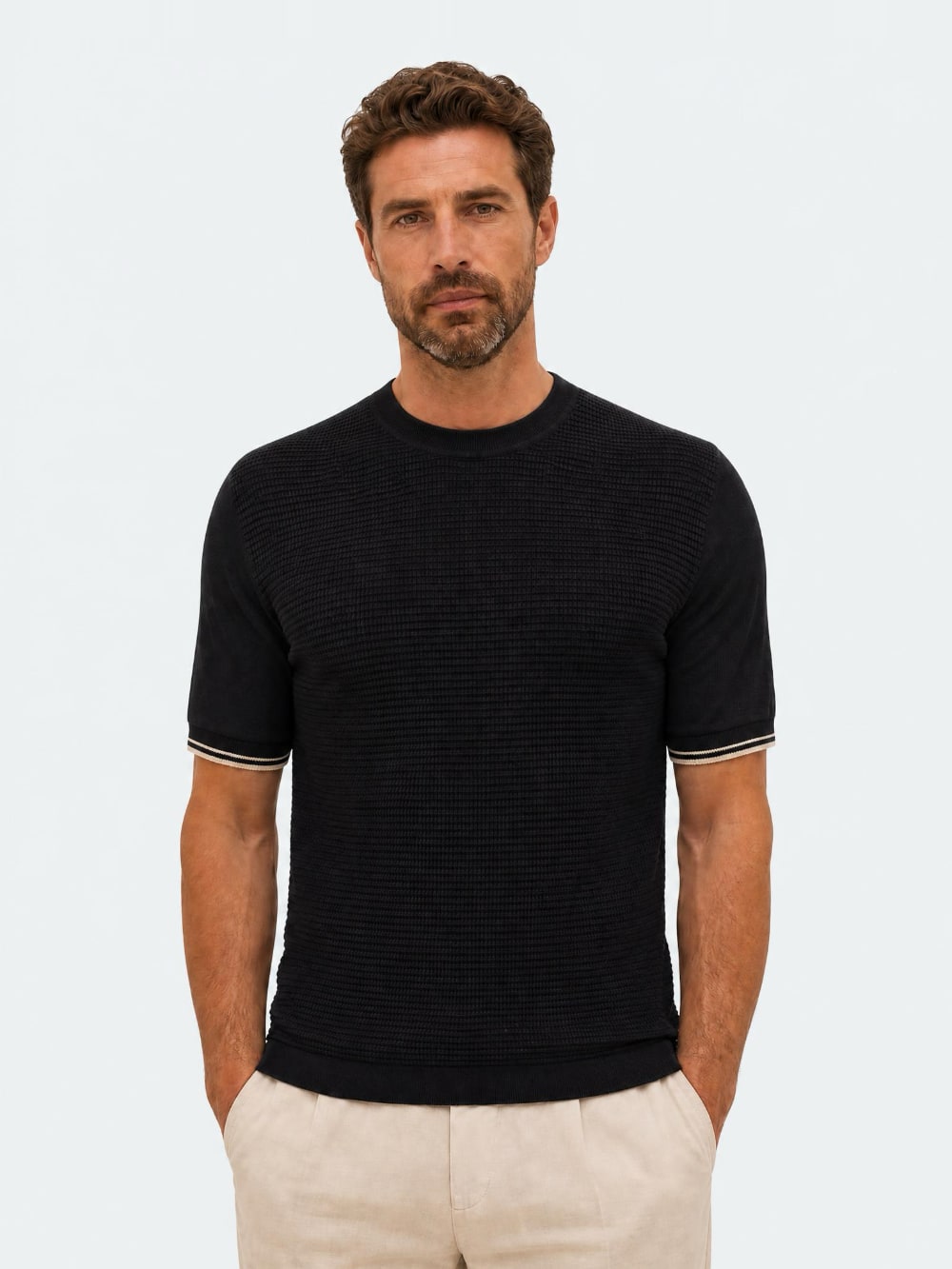 Ferrante - Waffle Stitch T Shirt - Black