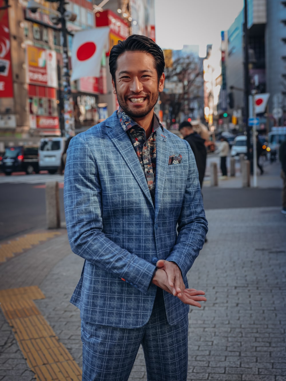 Travel Check Blazer in Night Sky Blue
