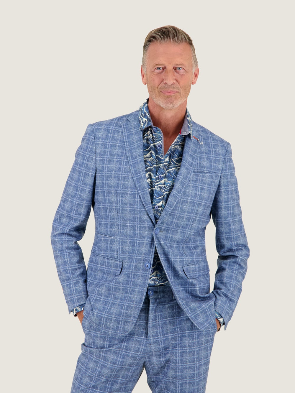 Travel Check Blazer in Night Sky Blue