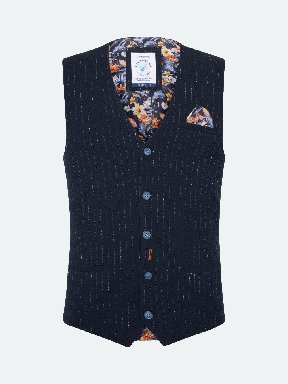 A Fish Named Fred - Seersucker Waistcoat in Navy