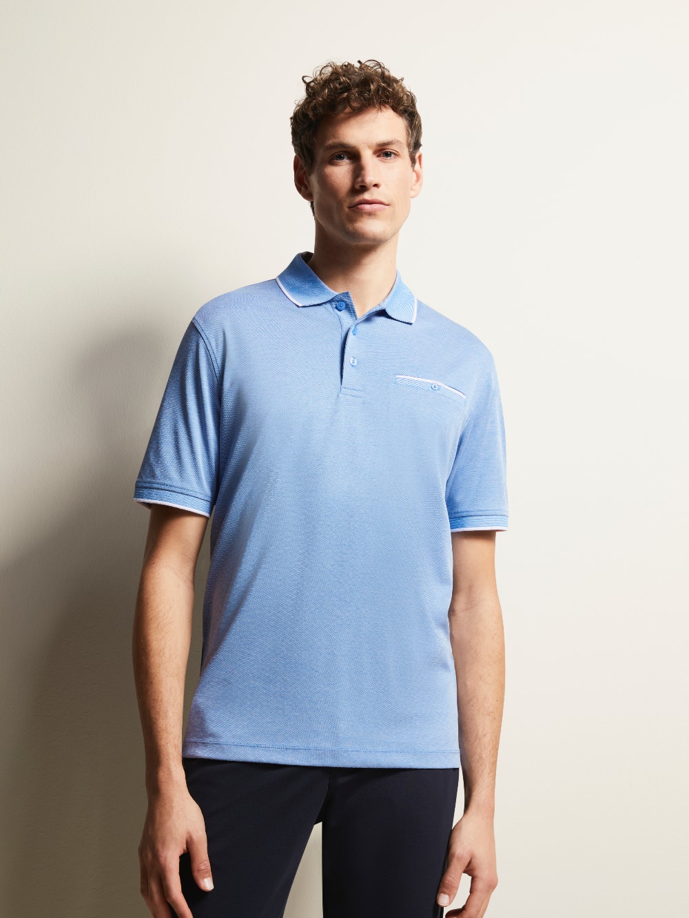 Bugatti - Polo with Contrasting Stripes in Blue-Grey