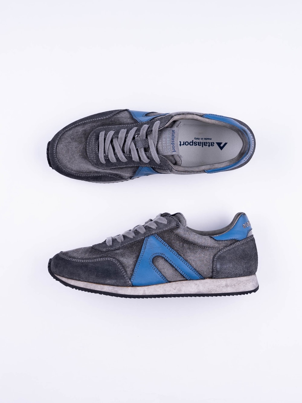 atalasport - Super Canvas Dirty Sneakers - Dark Grey and Cobalt Blue
