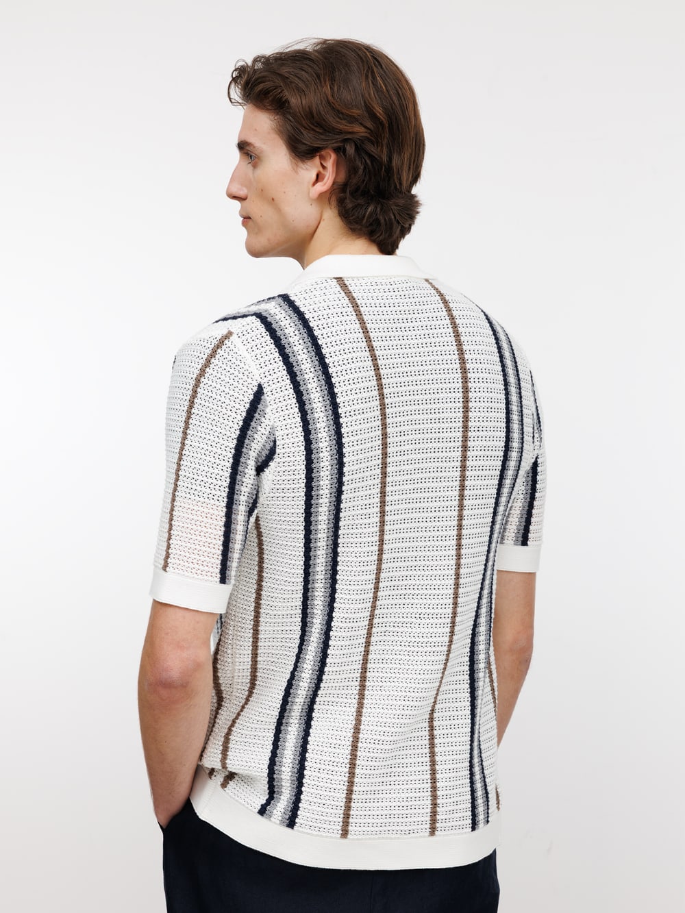 Open Weave Striped Knit Shirt - White