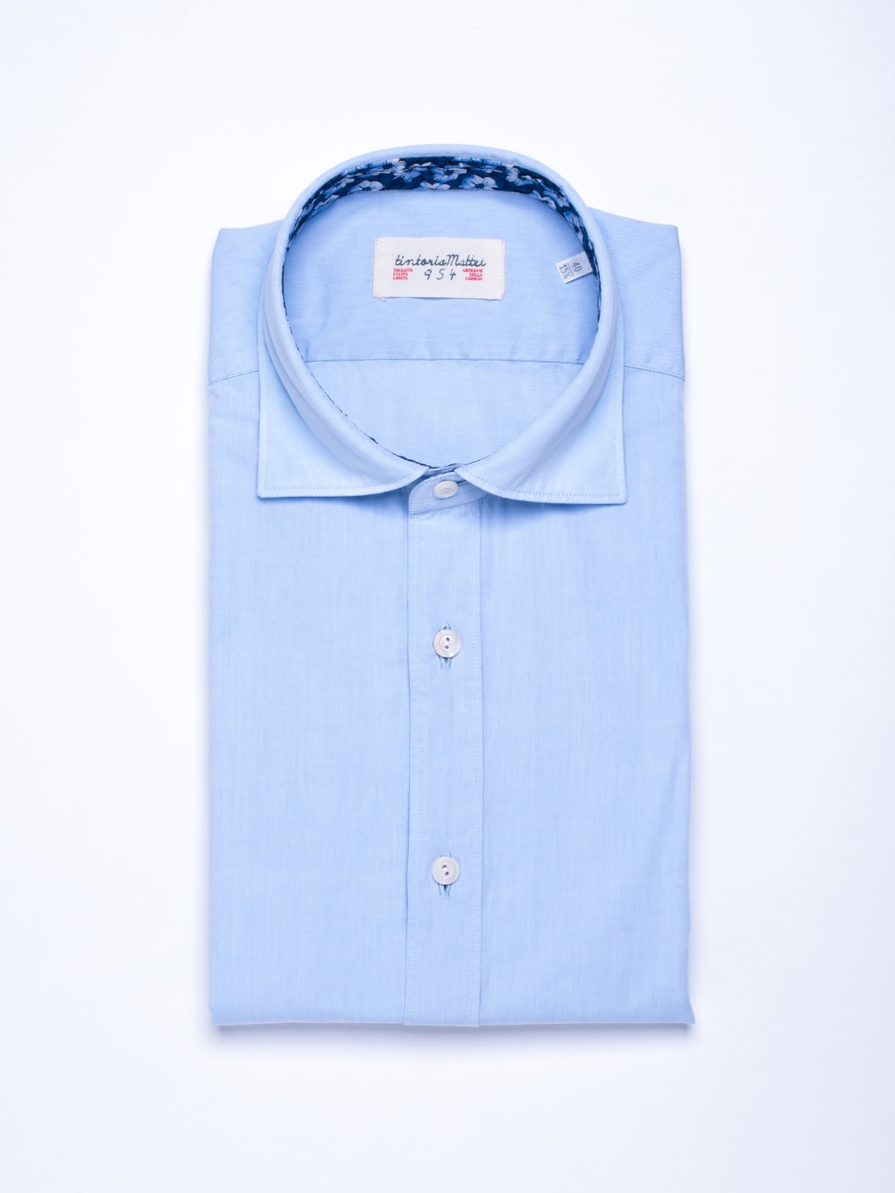 Tintoria Mattei 954 - Blue Shirt with Floral Detail
