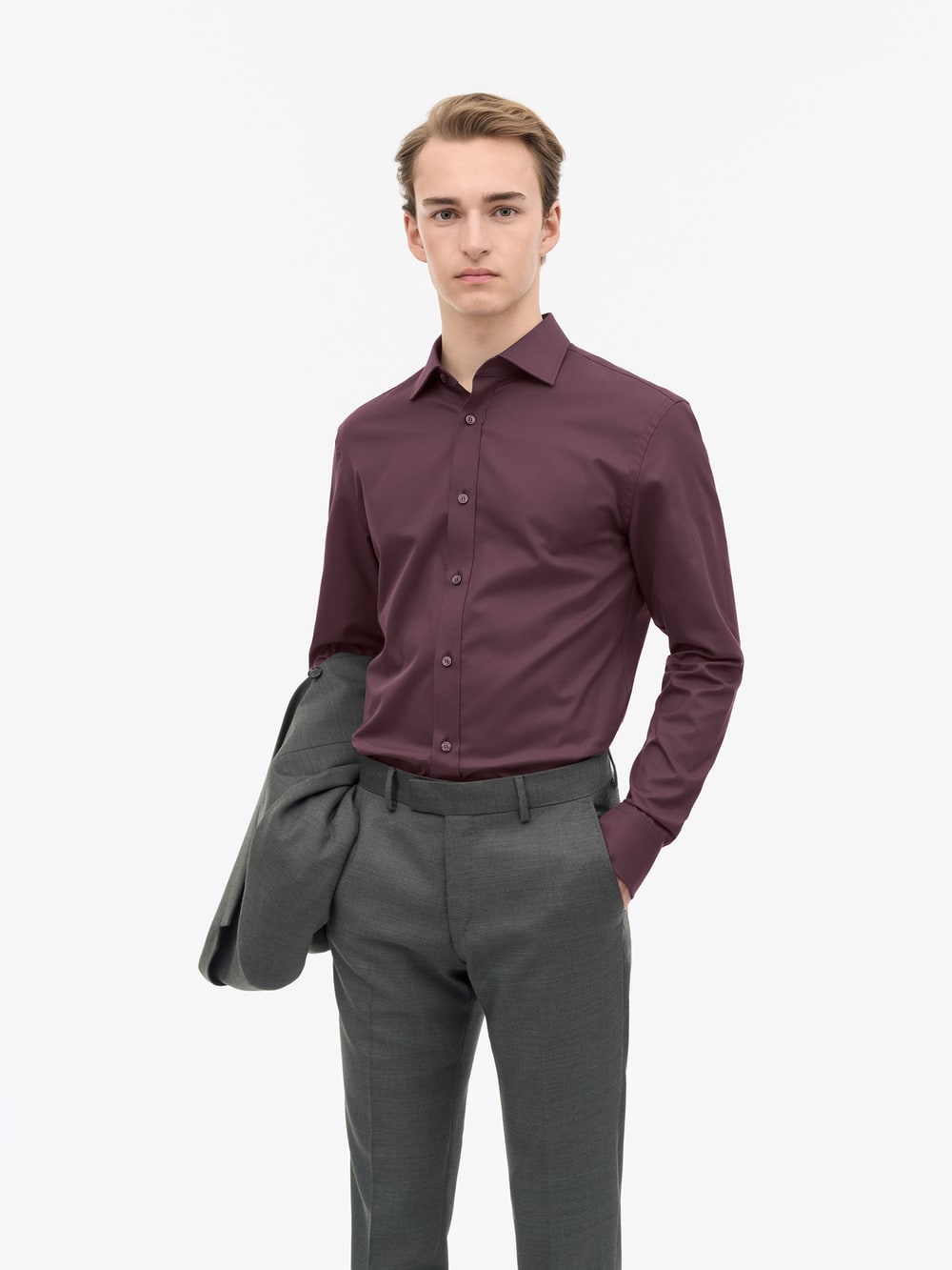Adley C Cotton Twill Shirt - Aubergine