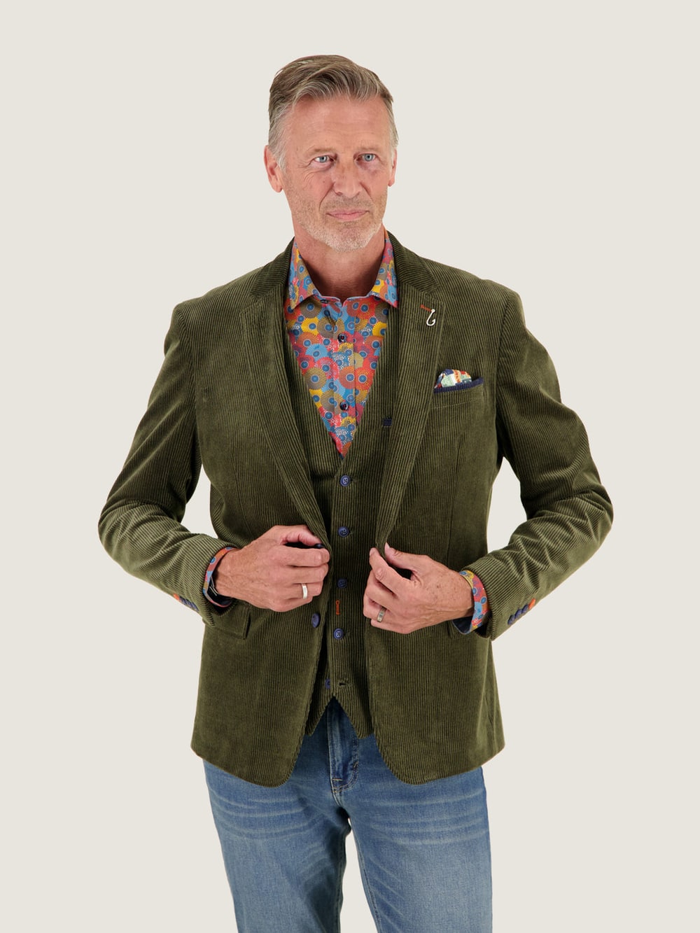 Two Tone Ribbed Blazer in Forest Green