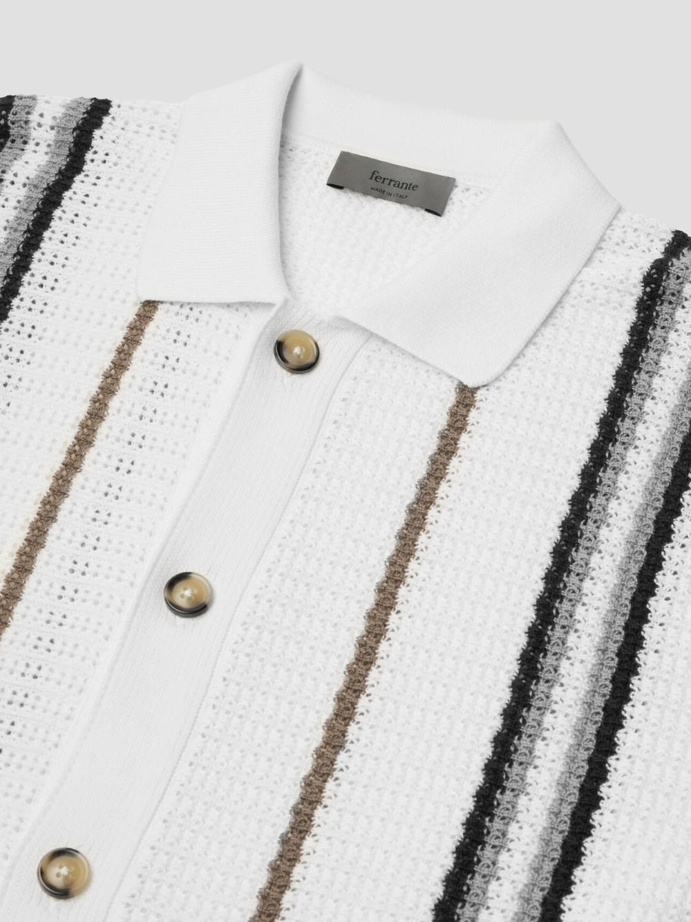 Open Weave Striped Knit Shirt - White