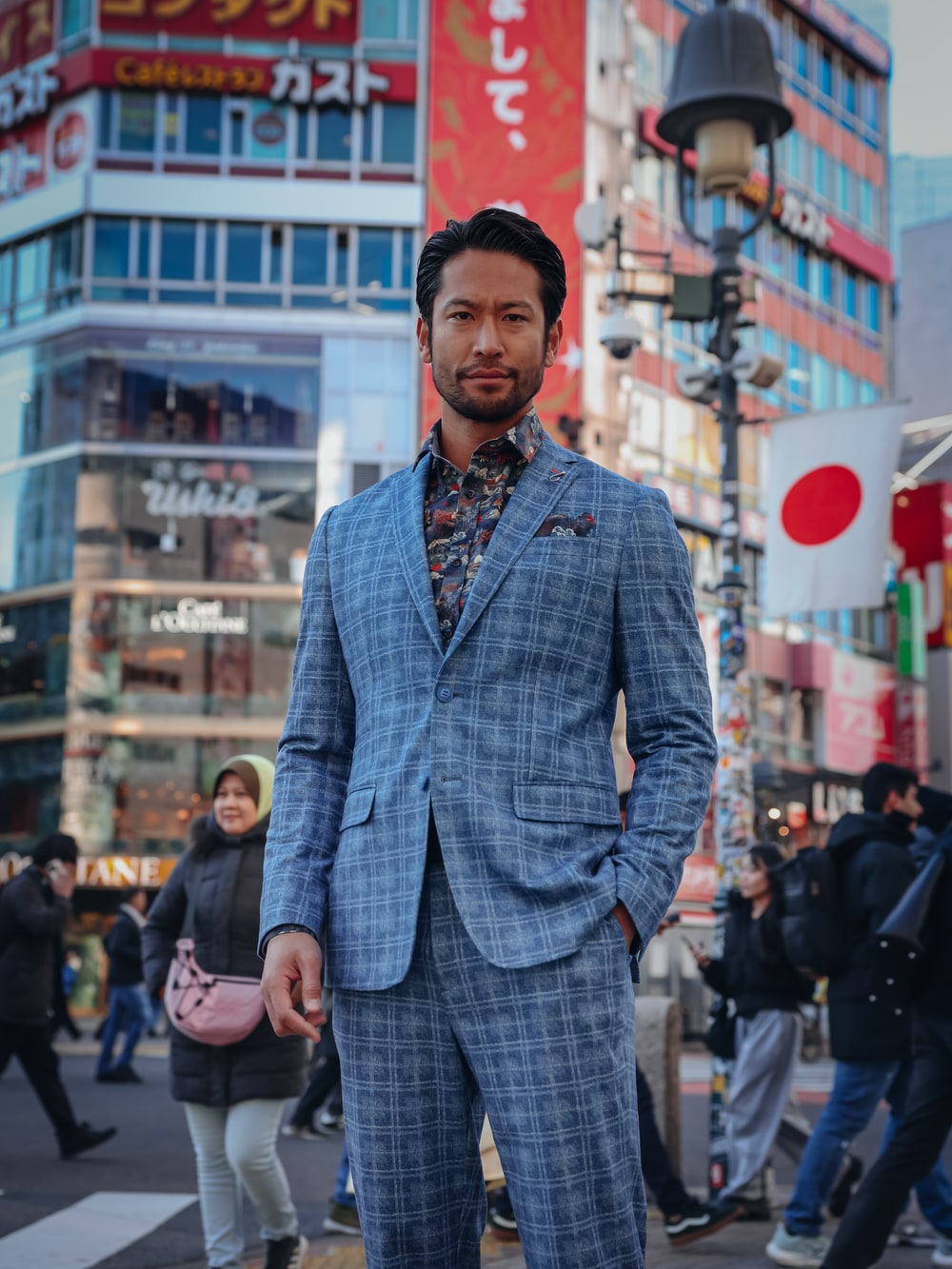 Travel Check Blazer in Night Sky Blue